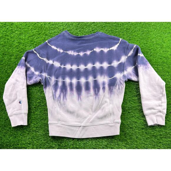 Champion Women Reverse Weave Tie Dye Crewneck Sweatshirt Purple Sz S Warm Fleece - Picture 2 of 11